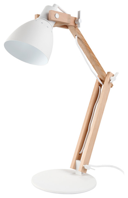 LED Swing Arm Desk Lamp, Wood Integrated Table Lamp