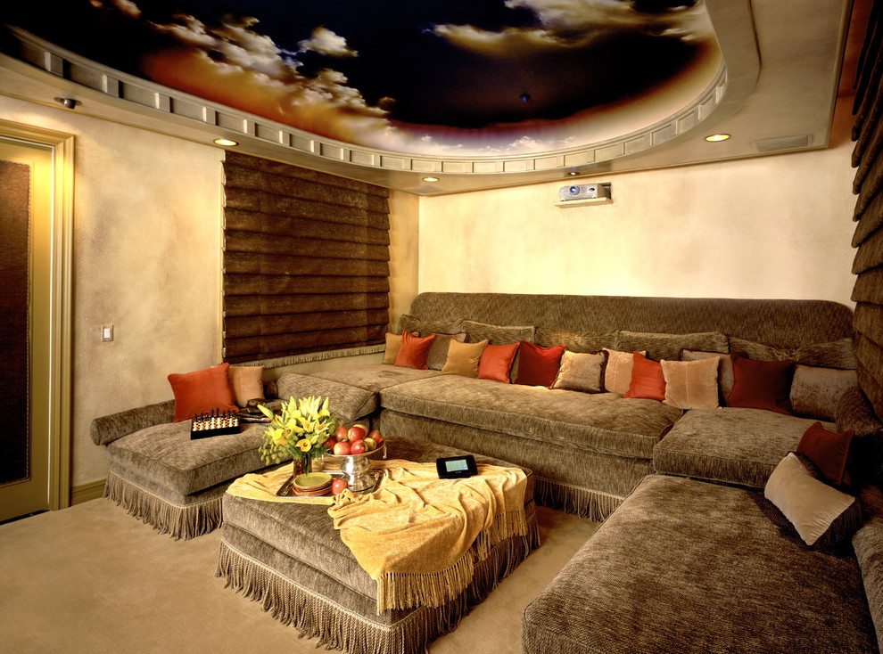 This is an example of a contemporary enclosed home theatre in Los Angeles.