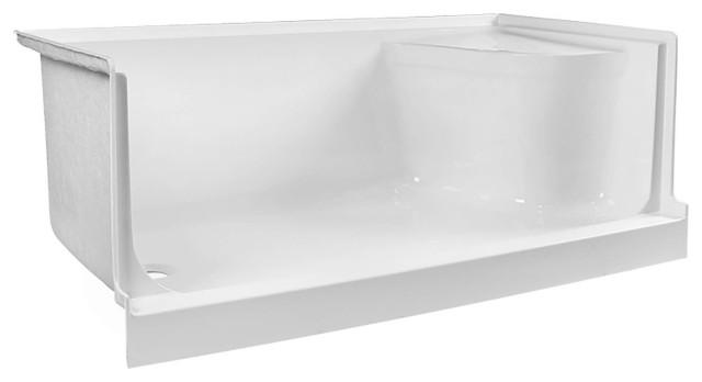 Single Threshold Acrylic Non-Slip Shower Base, Seat 60 x 32, Left Hand Drain