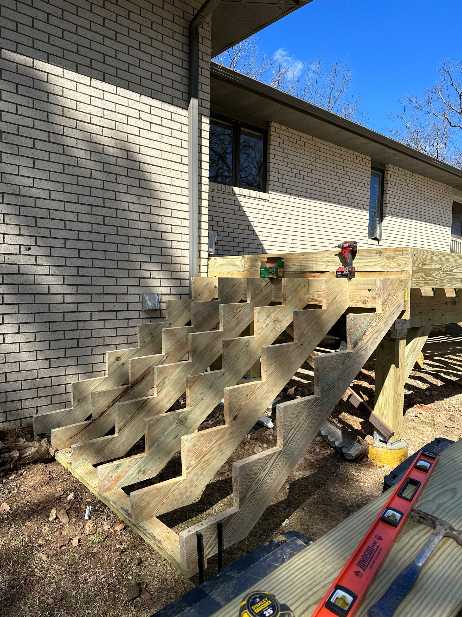 Stair construction on new deck.