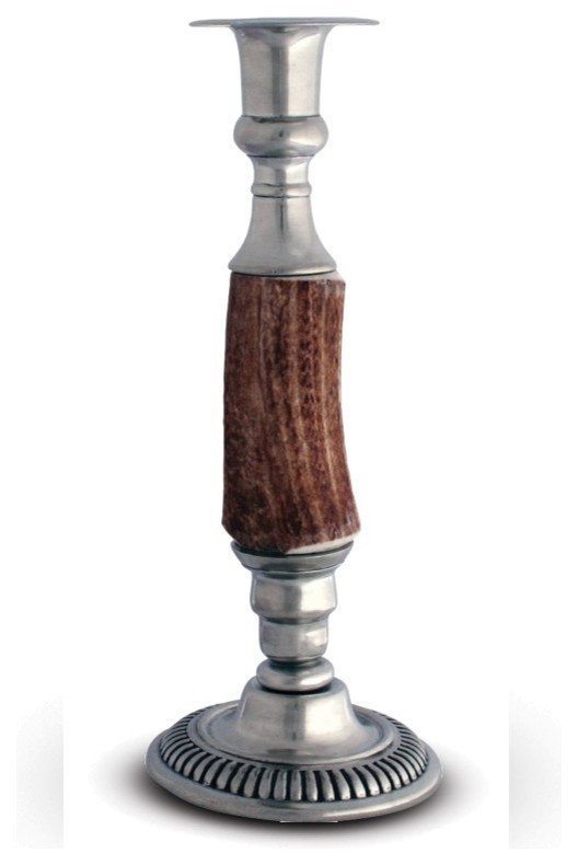 Single Taper Pewter Candlestick with Antler Stem