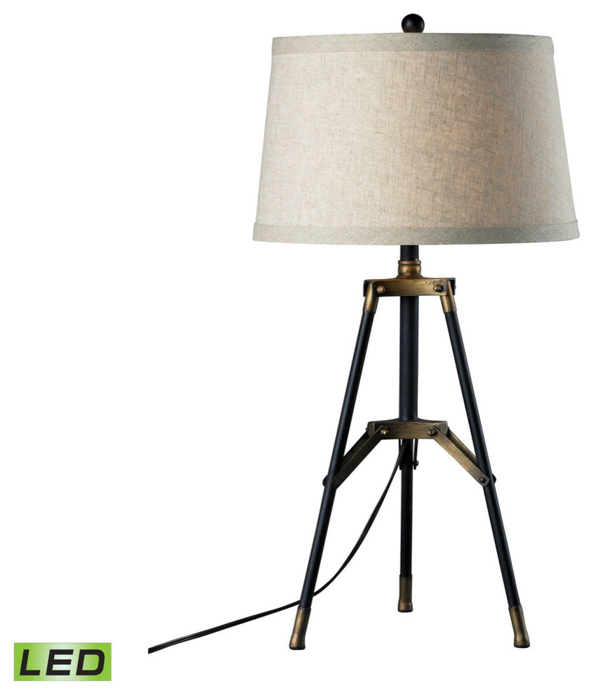 Functional Tripod LED Table Lamp, Restoration Black and Aged Gold