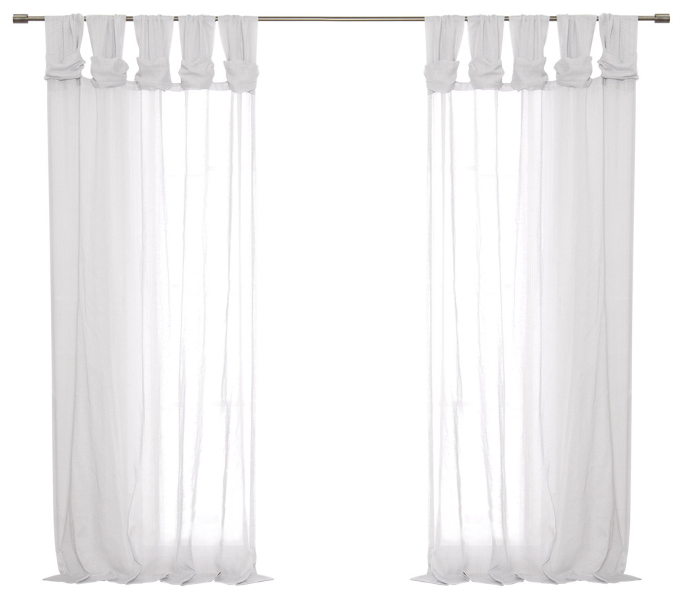 Sheer Faux Linen Twist Tab Curtains, Lightgrey