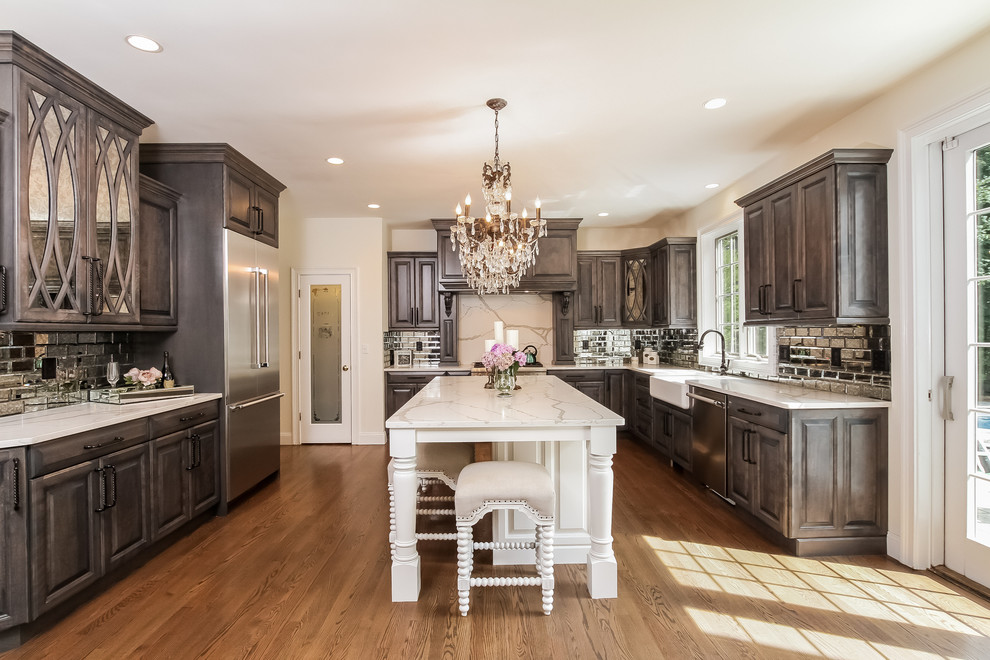 #1616 White Birch Cabinets: Driftwood Grey Stain & White Painted Island - Traditional - Kitchen ...