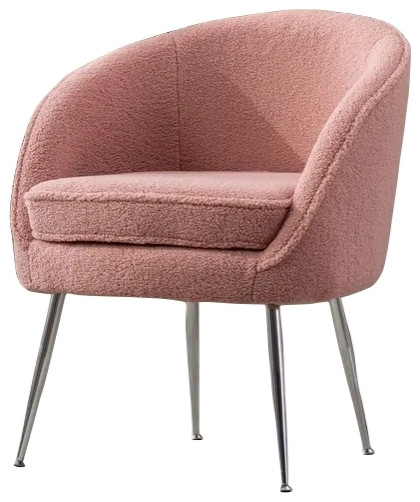 Teddy Fabric Accent Armchair With Electroplated Chrome Legs, Pink