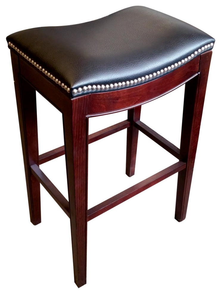 Holland Lynn Saddle Style Counter Stool in Espresso Frame/Black Vinyl