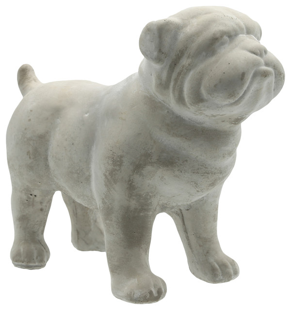 Cement Standing Bulldog Statue Washed Gray Finish Contemporary