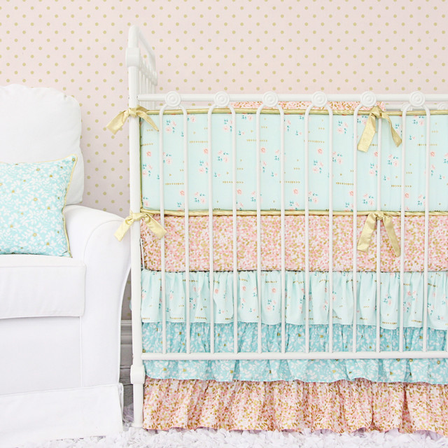 coral and gold crib bedding