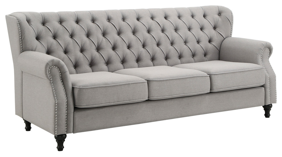 Claridge Gray Button Tufted Sofa With Nailhead Trim - Traditional