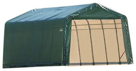 13'x28'x10' Peak Style Shelter, Green Cover