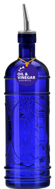 Olive Branch Recycled Glass Oil/Vinegar Bottle With Pour Spout, Cobalt Blue