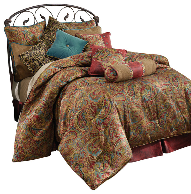 Angelo Comforter Set Paisley And Faux Leather Rustic Angelo Comforter Set Paisley And Faux Leather