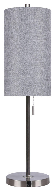 32" Brushed Nickel Table Lamp Set, USB Port, Blue Gray Textured Shade, Set of 2