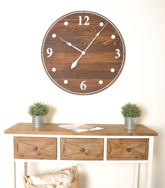 BrandtWorks Modern Decorative 36" Oversized Farmhouse Wall Clock, Dark