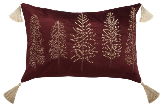 Safavieh Holiday Tree Pillow Maroon 24" X 16"