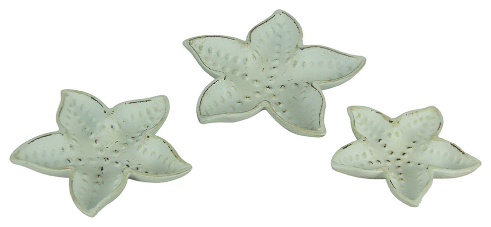 Distressed White Cast Iron Starfish Decorative Dish 3 Piece Set