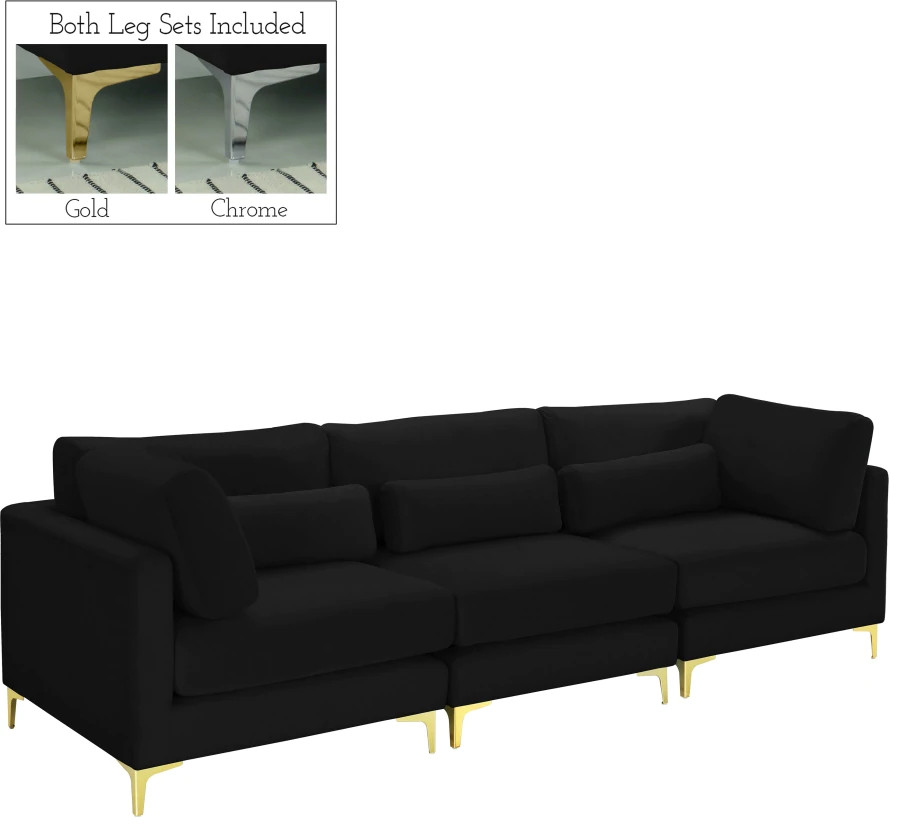 Kendal Velvet Modular 108" Sofa Black Midcentury Sofas by