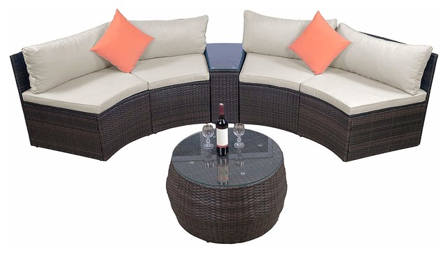 Patio Half Moon Sectional Wicker Sofa, Half Round Outdoor Couch