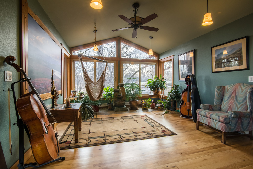 Mountain style home design photo in Denver