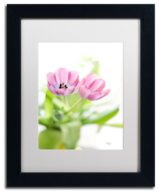 'Pink Tulips Drenched in Light' Matted Framed Canvas Art by Lois Bryan