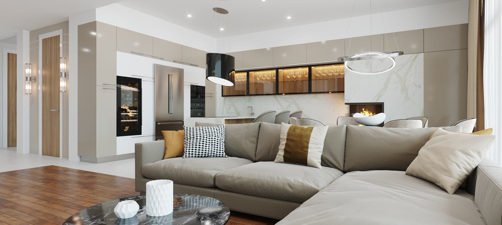 Кухня-гостиная в бежевых тонах