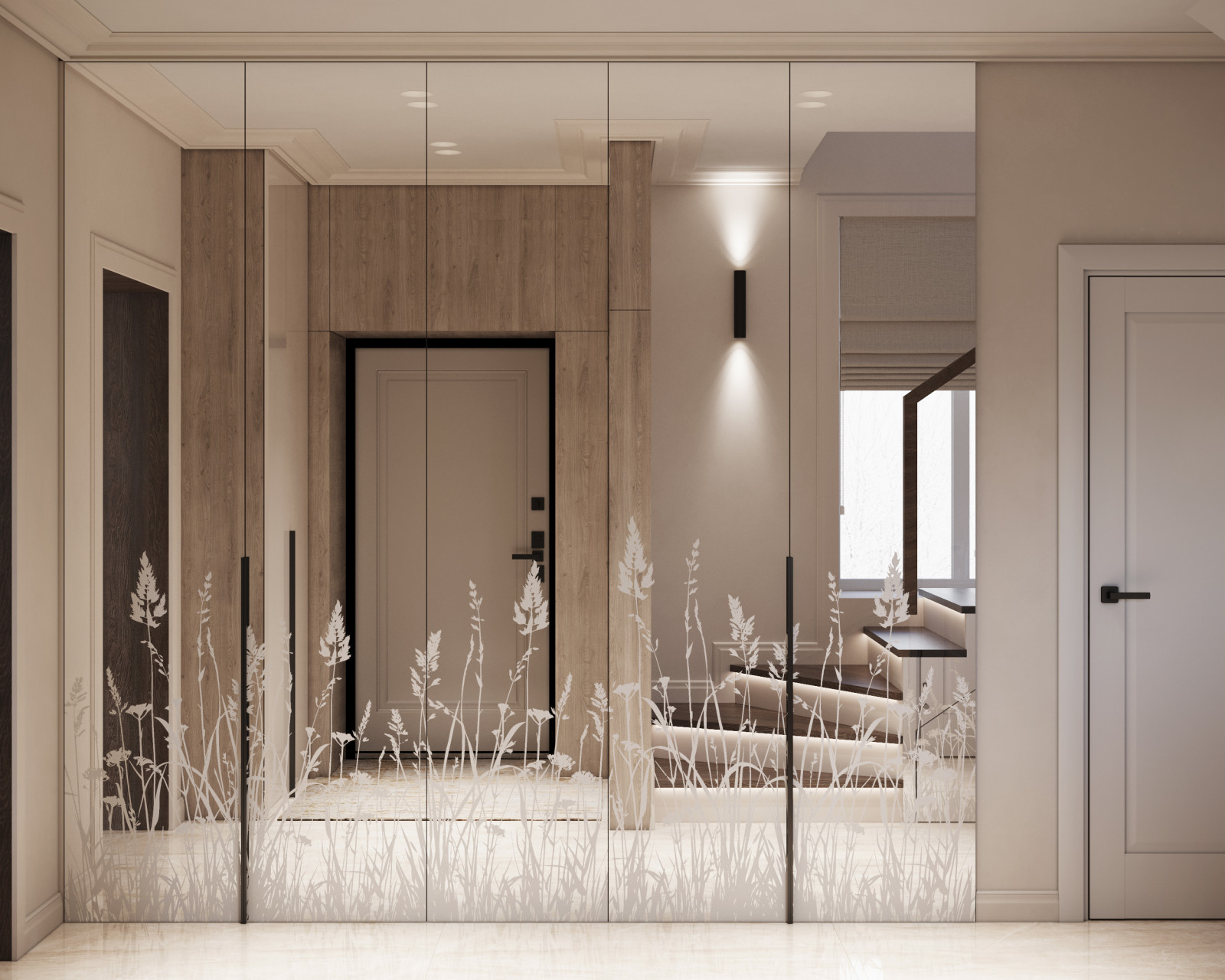 Декор зеркальных дверей шкафа с холле