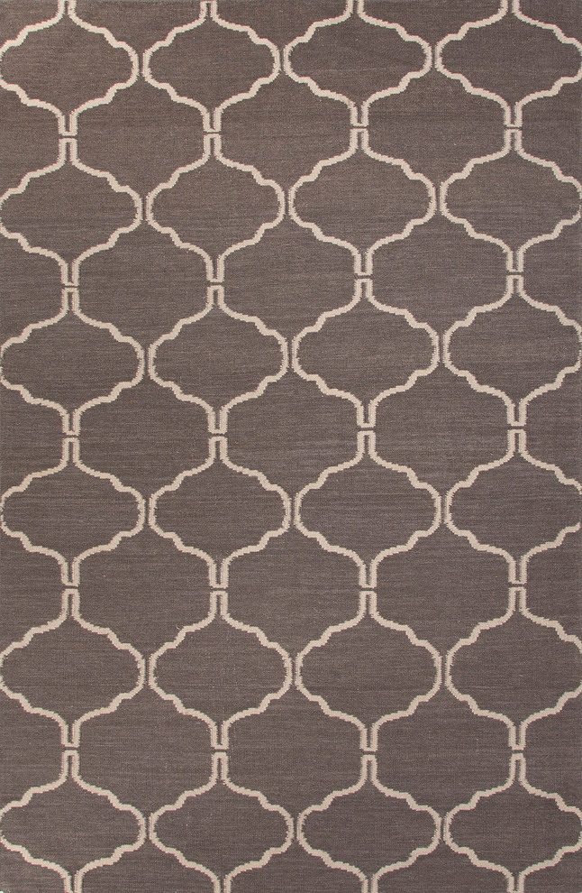 Flat-Weave Moroccan Pattern Wool Gray/Ivory Area Rug (8 x 10)