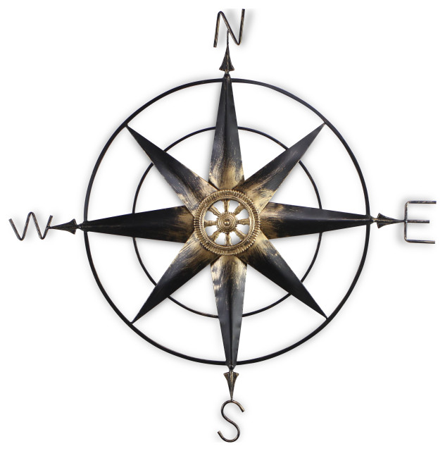 Nautical COMPASS ROSE  WALL ART DECOR 32"  Silver Version 
