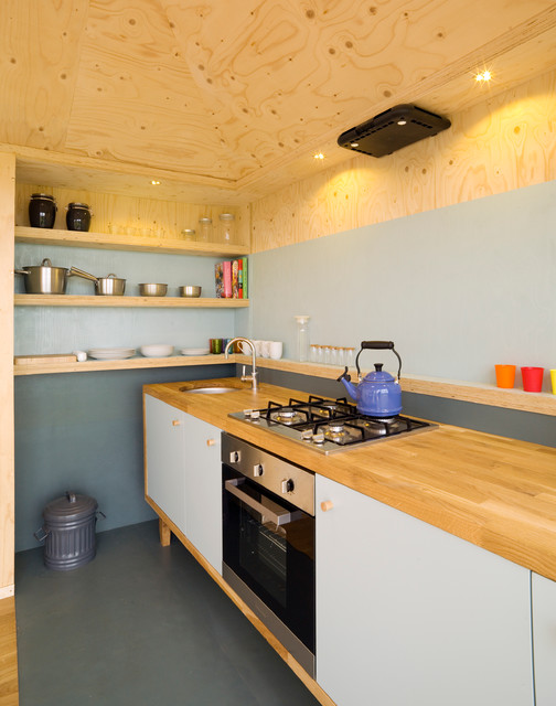 Hand-built kitchen with oakstrip worktop. rustic-kitchen