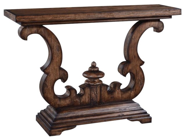 Console Table Cambridge Rustic Pecan Distressed Solid Wood Old World