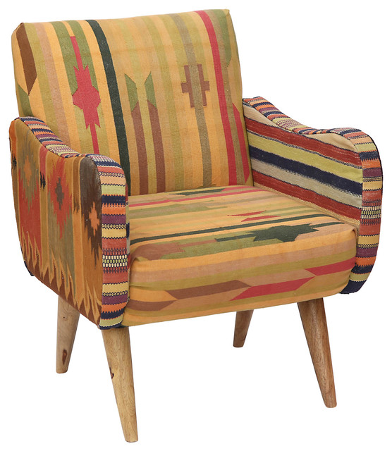 KARMA LIVING Geometric Kilim Chair, Hand Tufted, 27"x33" Fabric Houzz
