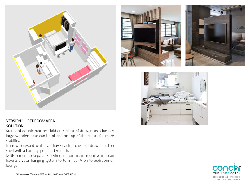 Studio Flat-layout design and storage ideas