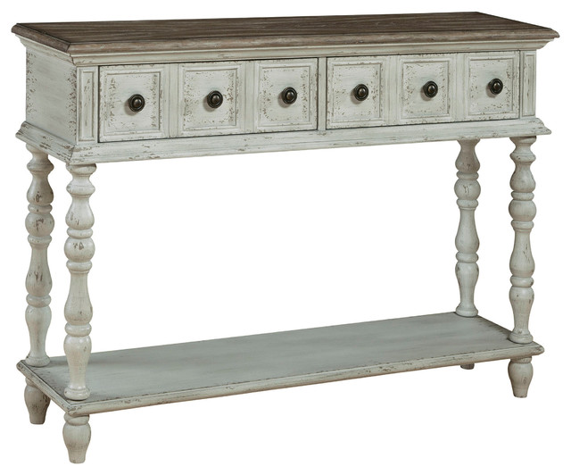 Pulaski Montauk Two Toned Weathered Console Table, White Farmhouse Console Tables by HomeFare