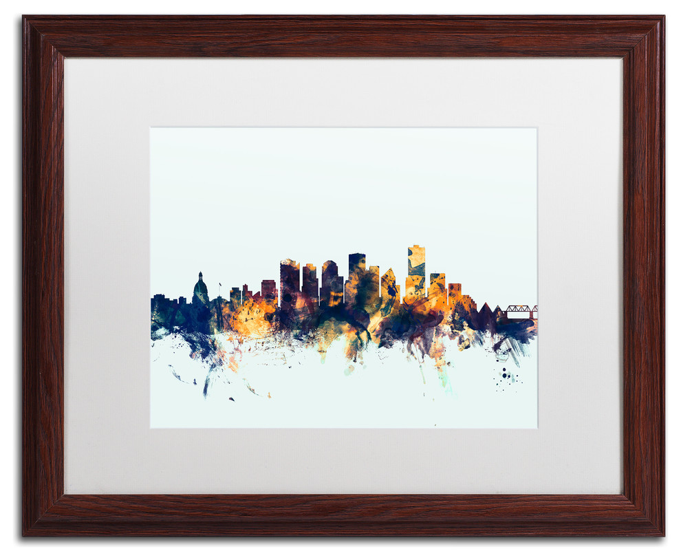 Michael Tompsett 'Edmonton Canada Skyline Blue' Matted Framed Art