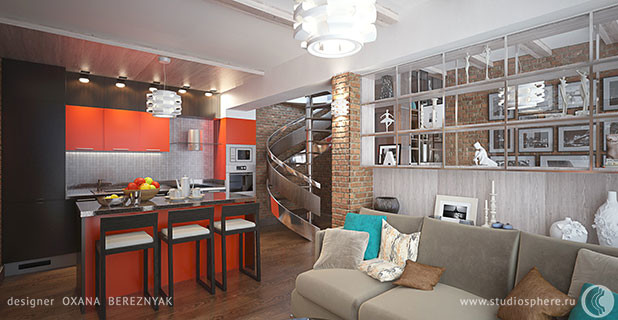 Яркий лофт для молодой семьи