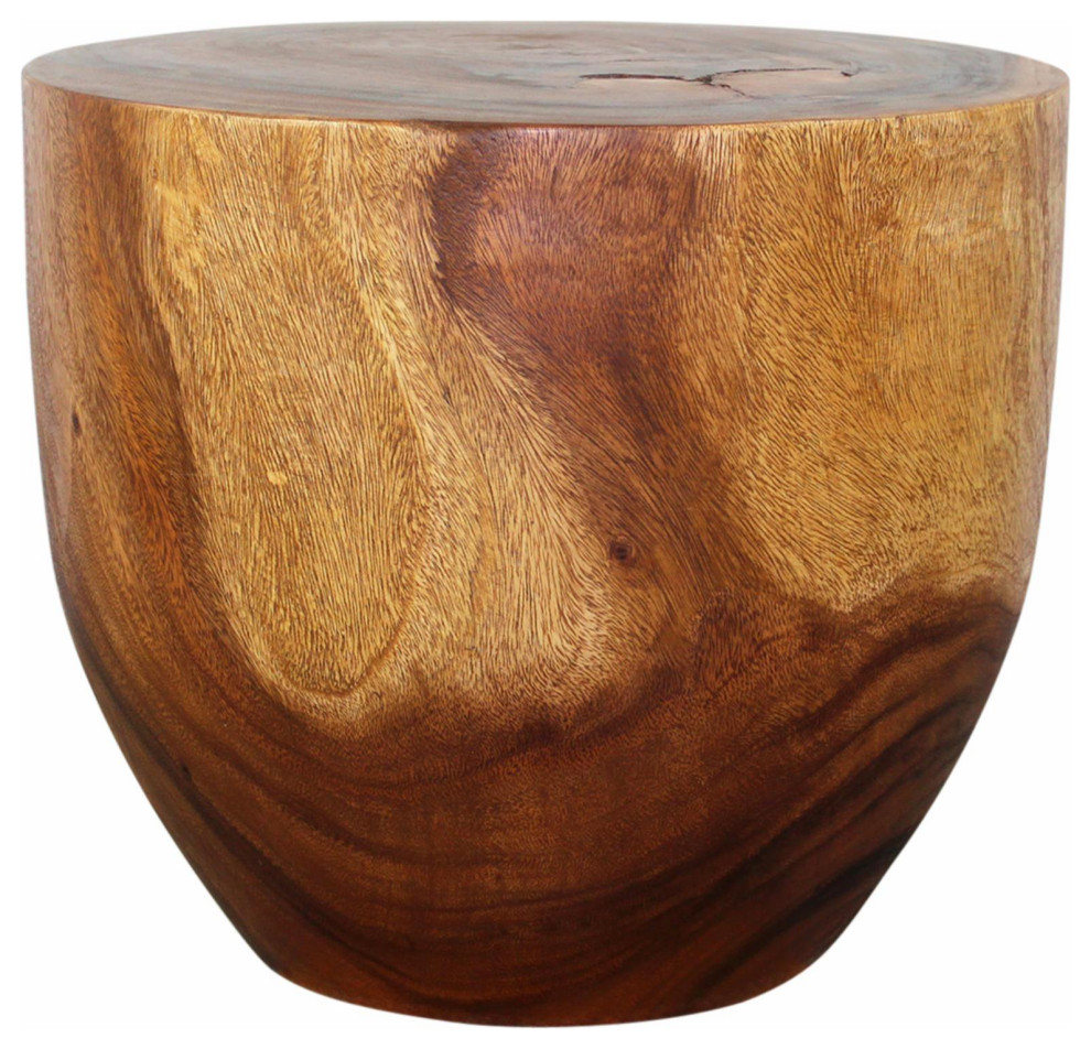 Rustic Side Table, Drum Shaped Design With Natural Grain Pattern ...