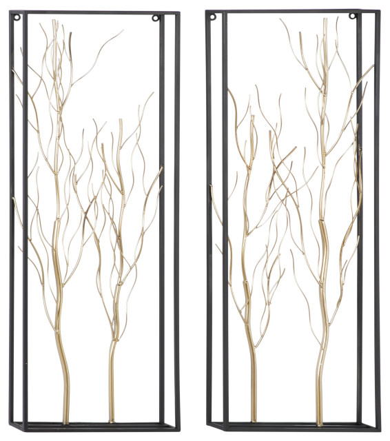 Glam Gold Metal Wall Decor Set 46287, S/2 13"W, 36"H Contemporary