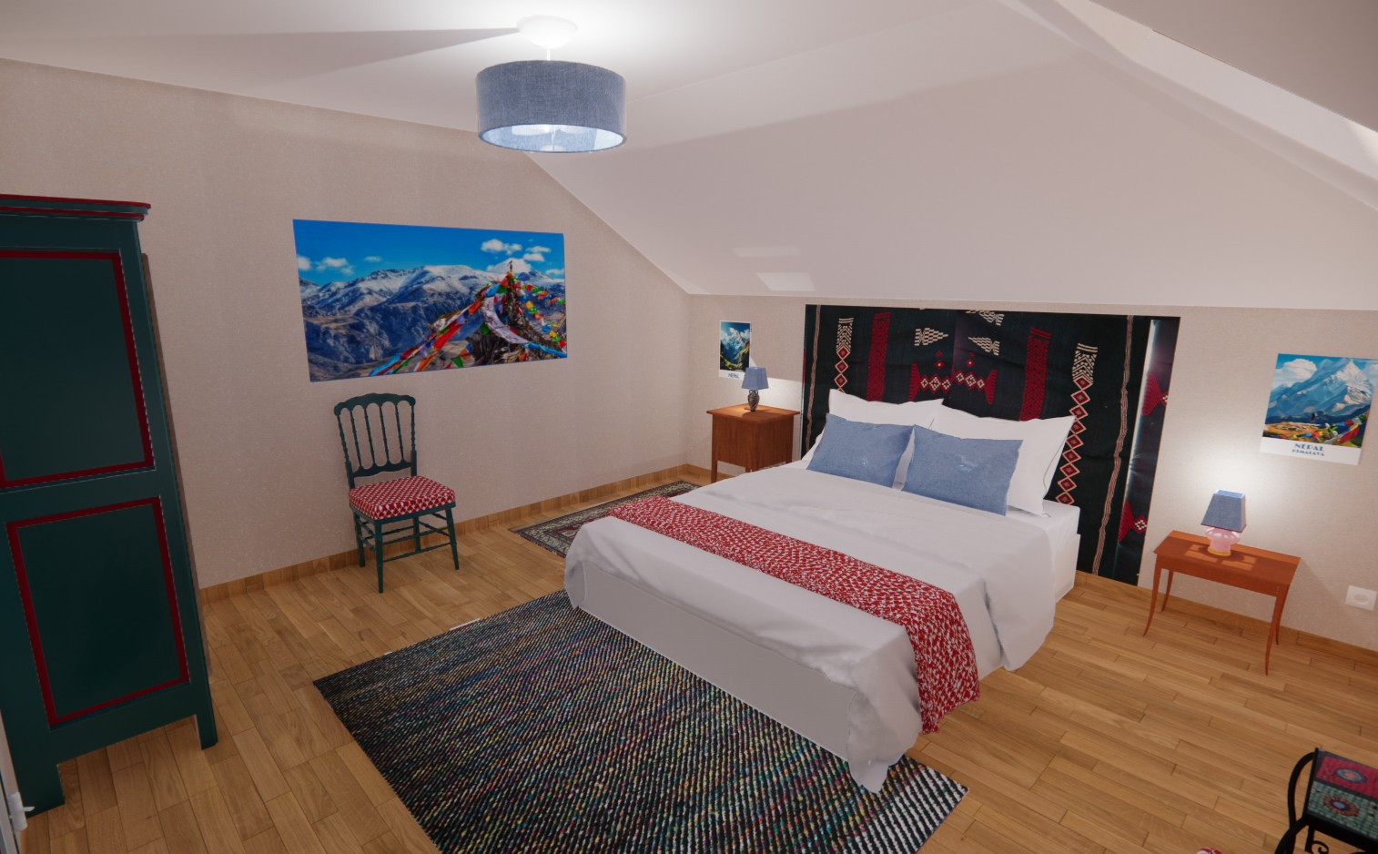 Réemplois pour la décoration de deux chambres sous combles en ville