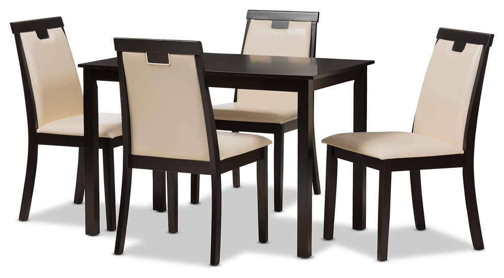 Evelyn Modern Beige Faux Leather Upholstered and Dark Brown 5-Piece Dining Set