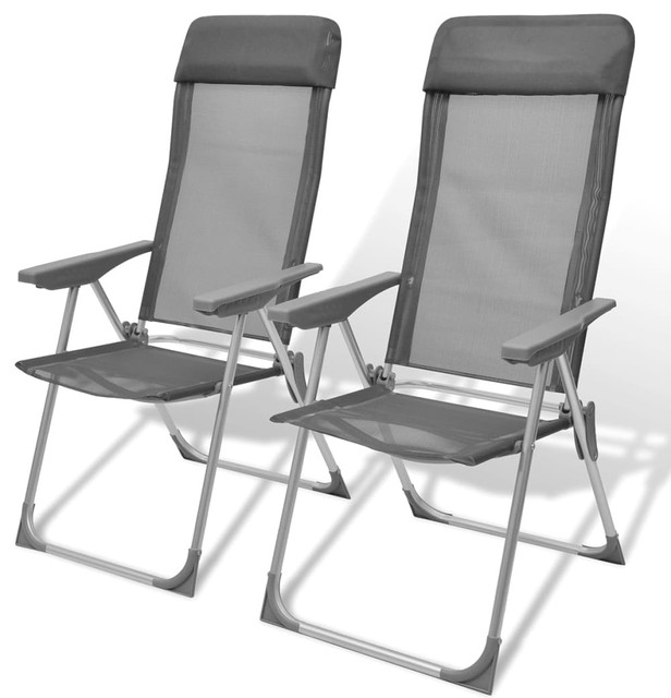 vidaXL 2 Folding Camping Chairs Aluminum Reclining Position Camp Outdoor Black