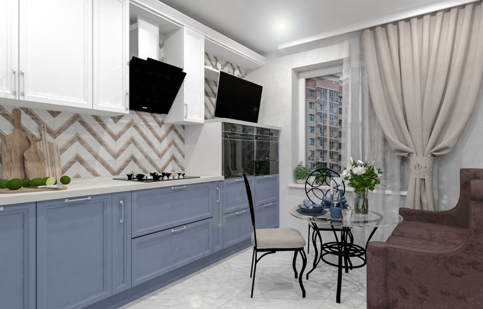 Бело-синяя кухня.
