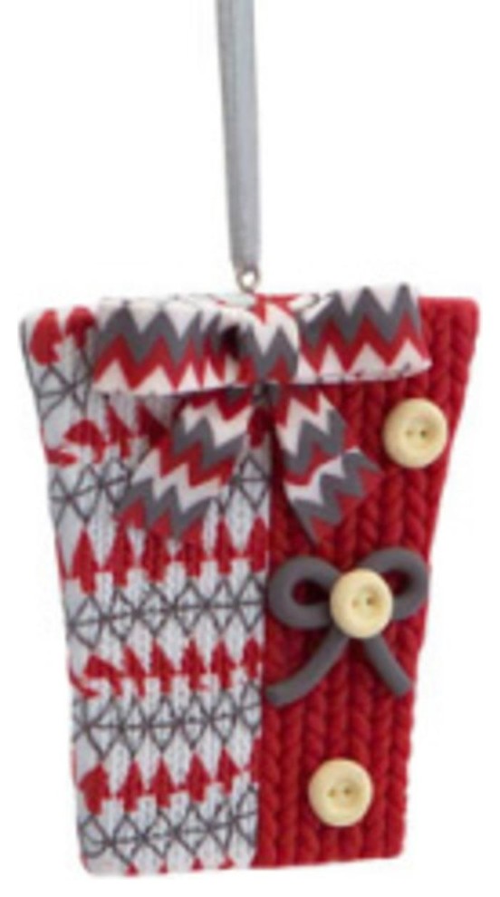 3.25" Alpine Chic Red  White and Gray Knit Style Gift Box Christmas Ornament