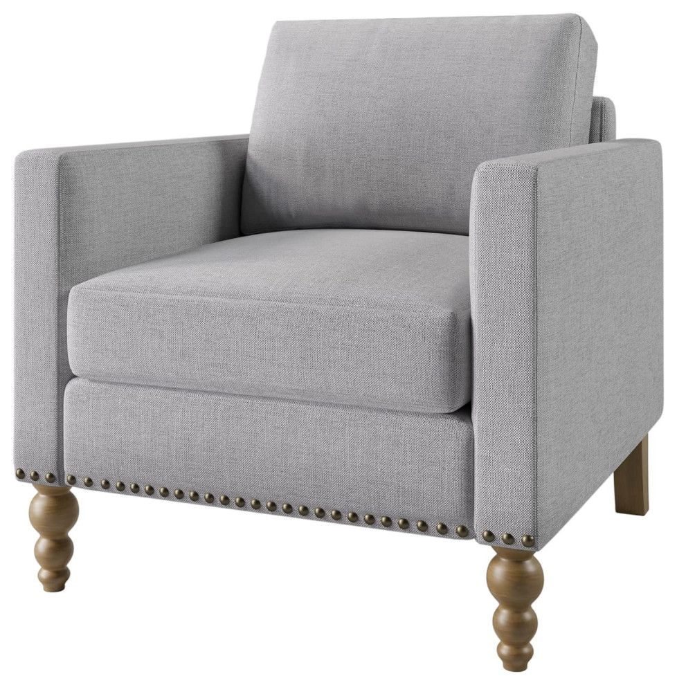 Classic Accent Chair, Carved Feet & Fabric Seat With Nailhead Trim
