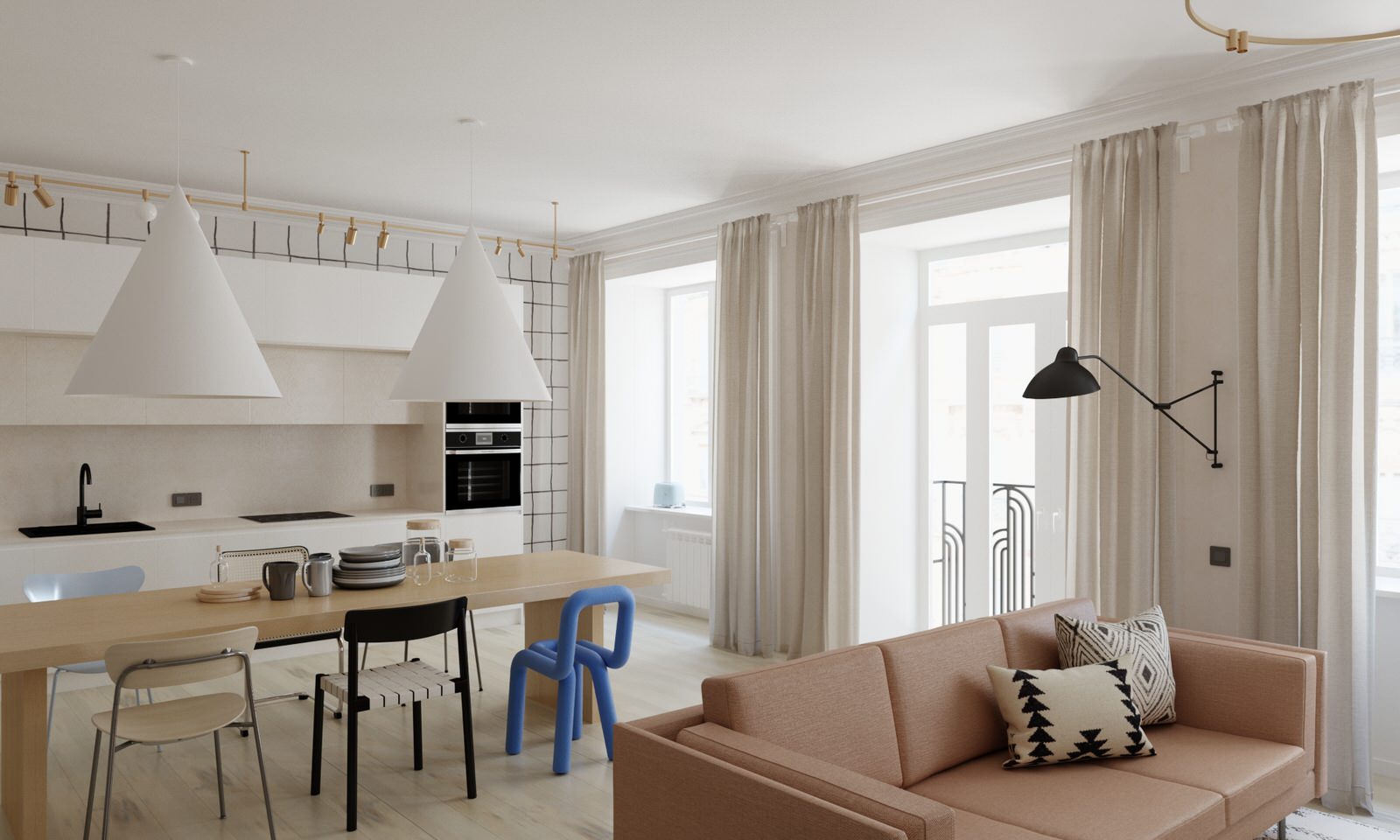 Минималистичная квартира с этническими акцентами в Нижнем Новгороде.