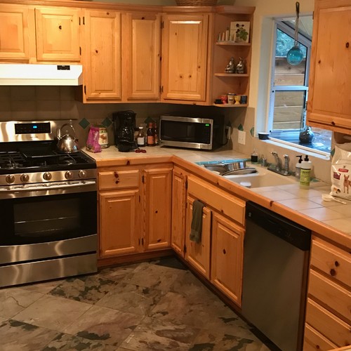 Knotty pine kitchen cabinets