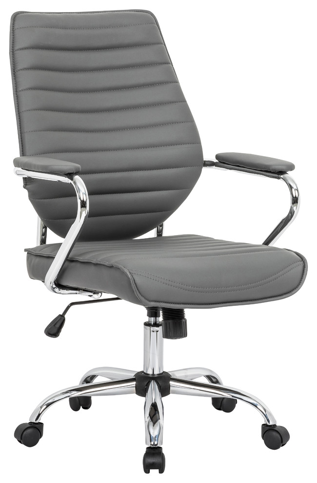 LeisureMod Winchester Modern Executive Leatherette Office Chair, Grey