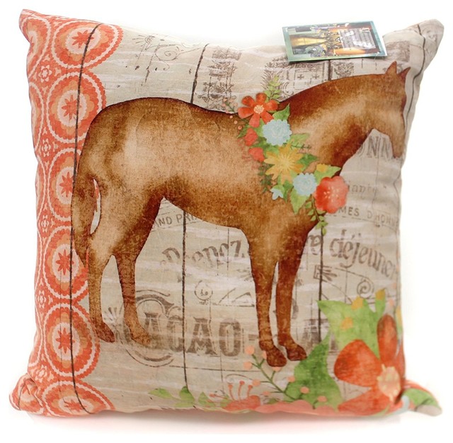 Home And Garden Farm Floral Horse Pillow Fabric Indoor Outdoor Pony Slffhr Farmhouse Outdoor Cushions And Pillows By Uber Bazaar
