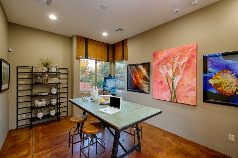 Design ideas for a transitional home office in Phoenix with concrete floors and grey walls.