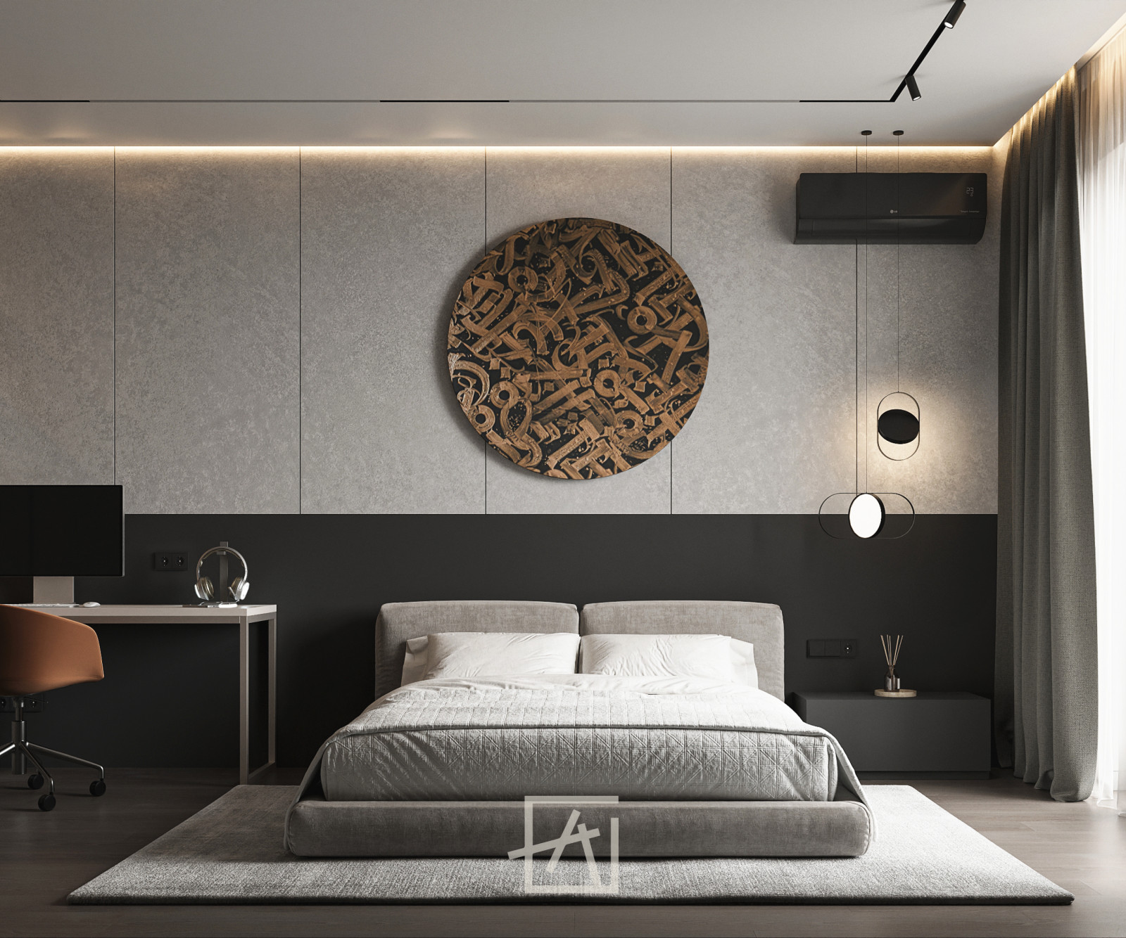 Спальня в стиле лофт 20 м²