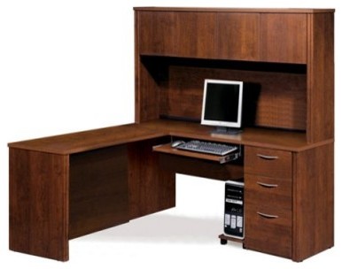 Bestar Embassy L-Shaped Workstation with Single Pedestal - Tuscany Brown